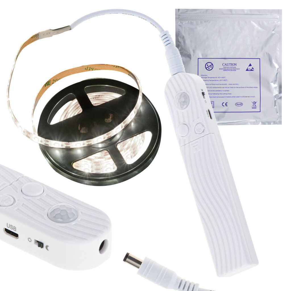 Kustības detektors, ar bateriju un LED apgaismojumu 2 m cena un informācija | LED lentes | 220.lv