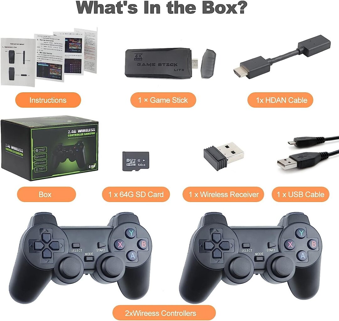 HappyJoe Plug & Play 20000+ Games, 4K HDMI, 64GB cena un informācija | Spēļu konsoles | 220.lv