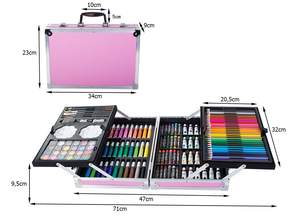 Zīmēšanas un radošuma komplekts, 145 gab., rozā цена и информация | Modelēšanas un zīmēšanas piederumi | 220.lv