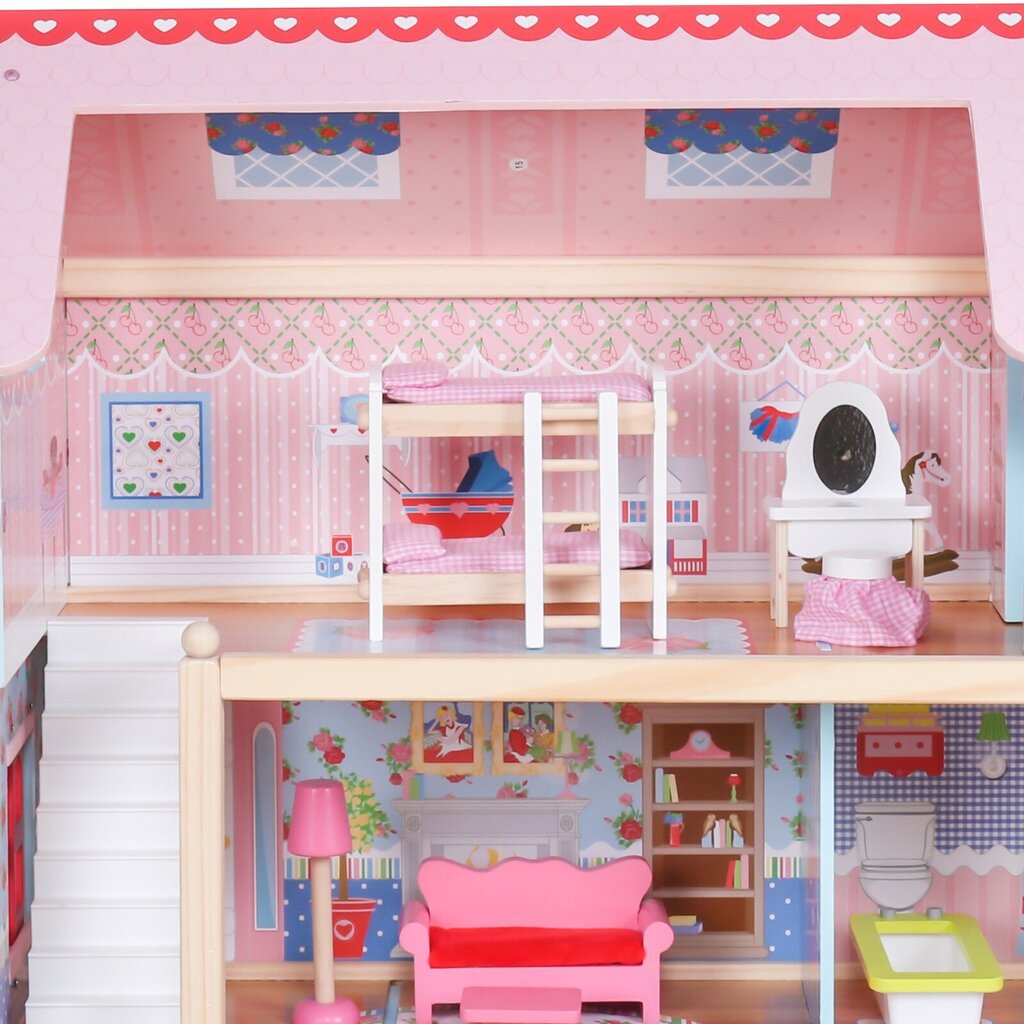 Koka leļļu māja ar mēbelēm, LED apgaismojums, ‎60.5 x 32.5 x 71 cm cena un informācija | Rotaļlietas meitenēm | 220.lv