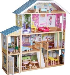 Деревянный кукольный домик с мебелью, светодиодное освещение 118 х 119 х 124 см. цена и информация | Игрушки для девочек | 220.lv