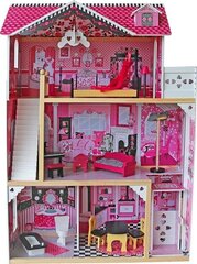 Koka leļļu māja ar mēbelēm, LED apgaismojums, 41 x 80 x 121 cm цена и информация | Игрушки для девочек | 220.lv