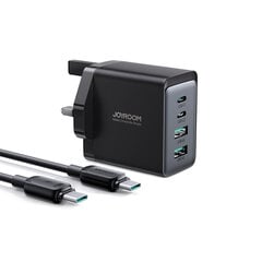 Joyroom TCG02 PD USB-C USB-A Настенное зарядное устройство GaN мощностью 67 Вт (Великобритания) + кабель USB-C — черный цена и информация | Зарядные устройства для телефонов | 220.lv