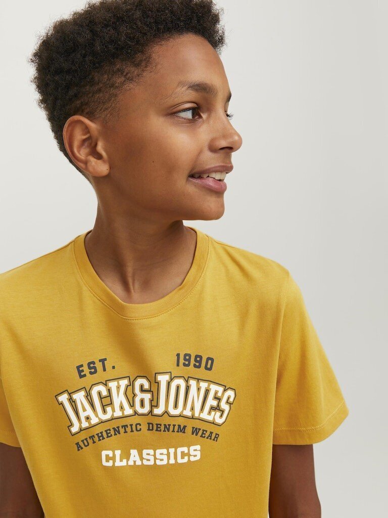 Jack & Jones bērnu T-krekls 12237367*01, dzeltens 5715425346873 cena un informācija | Zēnu krekli | 220.lv