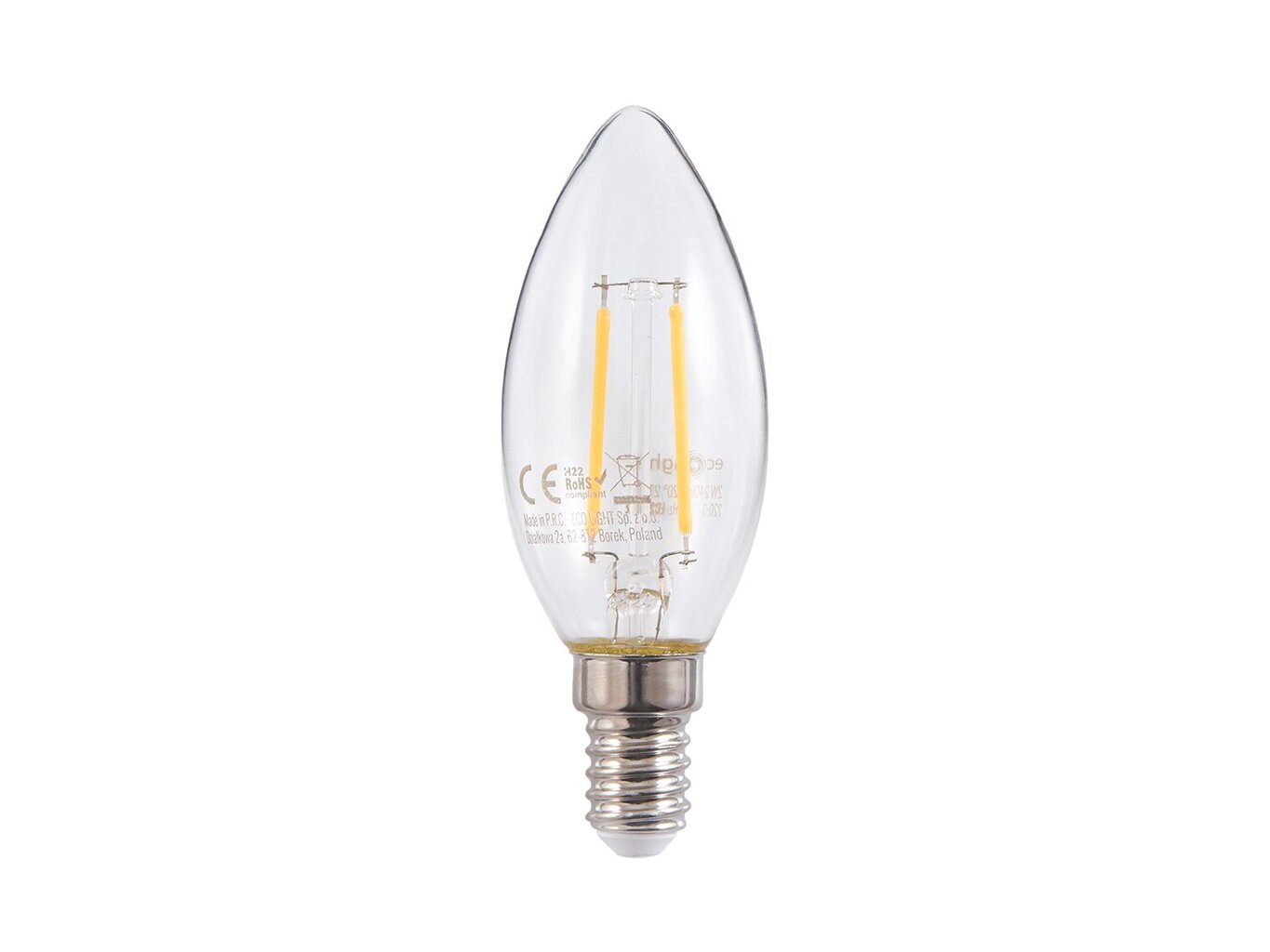 LED spuldze Eco-Light Filament, E14, 2700K, 1 gab. cena un informācija | Spuldzes | 220.lv