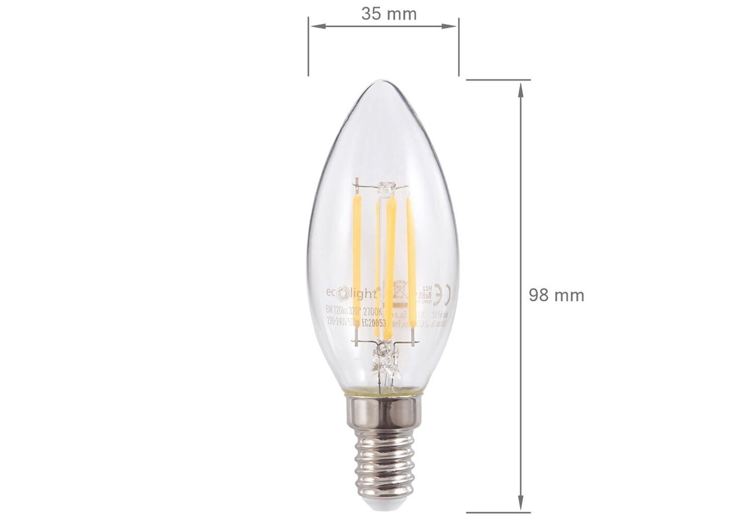 LED spuldze Eco-Light Filament, E14, 2700K, 1 gab. cena un informācija | Spuldzes | 220.lv