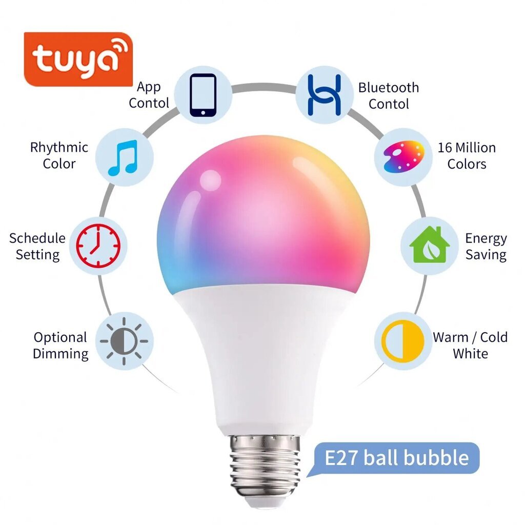 Viedā LED spuldze Tuya A65,12W, E27 cena un informācija | Spuldzes | 220.lv