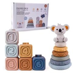 Набор детских развивающих игрушек пирамидка и кубики с верхушкой Коала, два в одном цена и информация | Развивающие игрушки | 220.lv