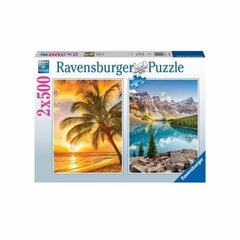 Головоломка Ravensburger Mountains & Beach 2 x 500 Предметы цена и информация | Пазлы | 220.lv