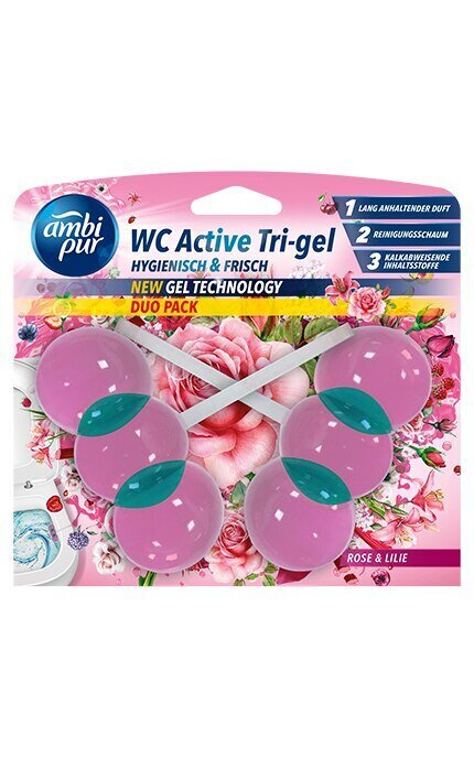 Tualetes bloks Ambi Pur WC Active Tri-gel, Roze un Lilija, 2x45g cena un informācija | Tīrīšanas līdzekļi | 220.lv