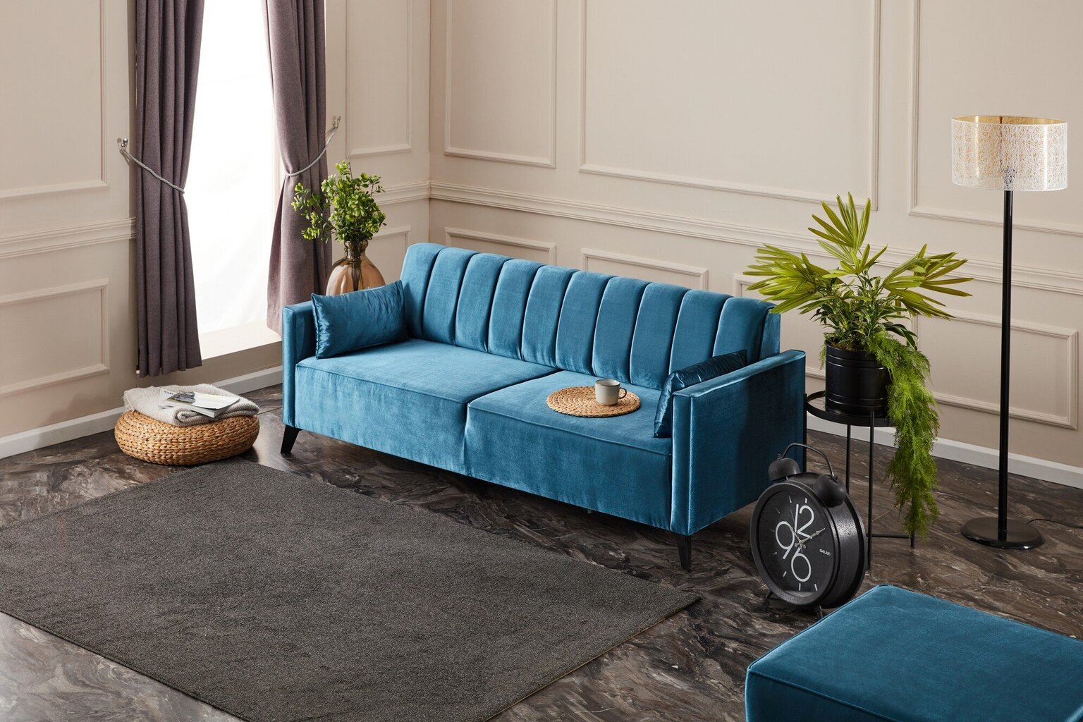 Dīvāns-gulta Ova, zils cena un informācija | Dīvāni | 220.lv