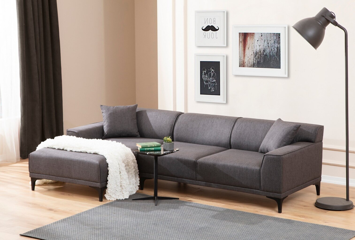 Stūra dīvāns Petra, melns cena un informācija | Stūra dīvāni | 220.lv