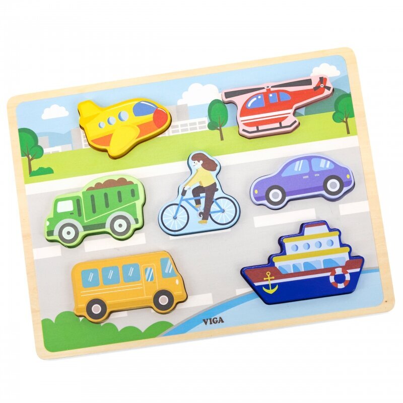 Koka Montessori puzle 2in1 transportlīdzekļi Viga cena un informācija | Attīstošās rotaļlietas | 220.lv