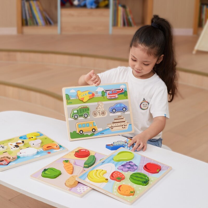 Koka Montessori puzle 2in1 dārzeņi Viga cena un informācija | Attīstošās rotaļlietas | 220.lv