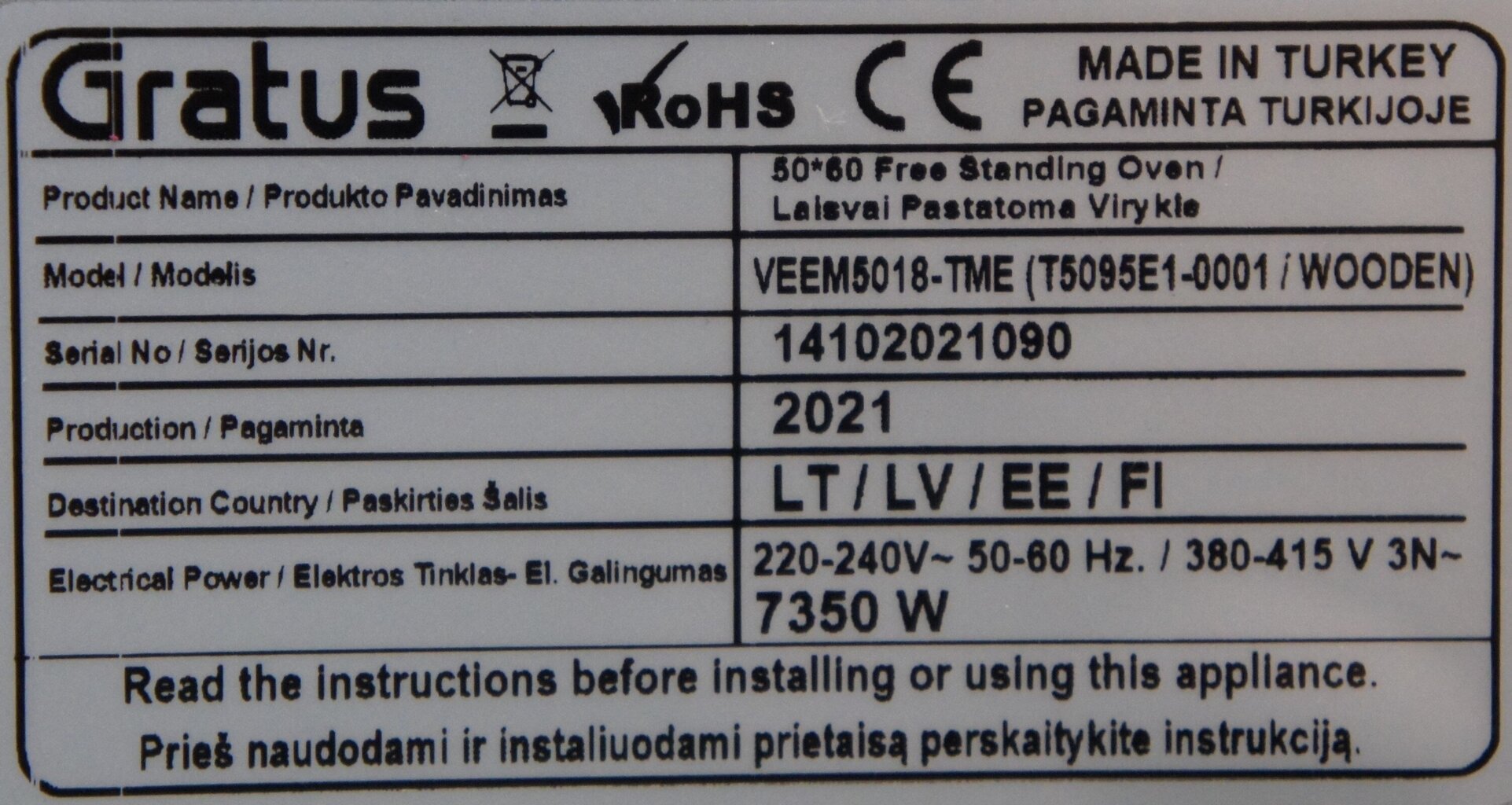Gratus VEEM5018-TME cena un informācija | Elektriskās plītis | 220.lv