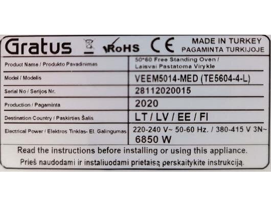 Gratus VEEM5014-MED cena un informācija | Elektriskās plītis | 220.lv