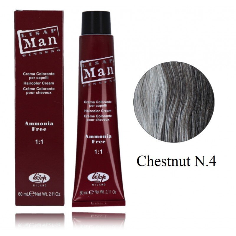 Matu krāsa vīriešiem Lisap Man Hair Color, Chestnut N.4, 60 ml cena un informācija | Matu krāsas | 220.lv