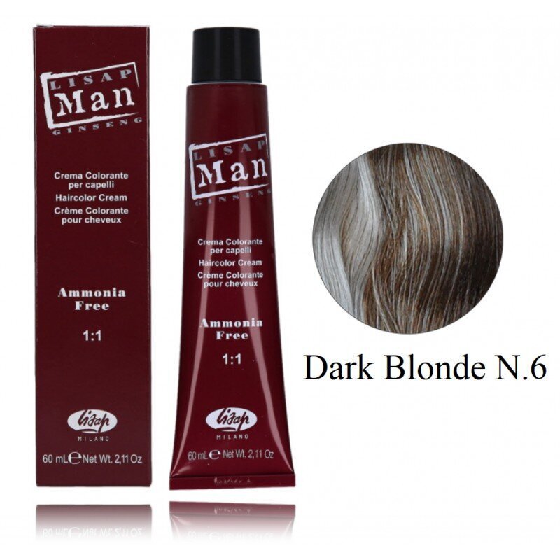 Matu krāsa vīriešiem Lisap Man Hair Color, Dark Blonde N.6, 60 ml цена и информация | Matu krāsas | 220.lv