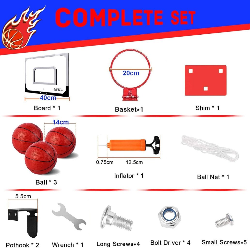 Mini basketbola grozs ar 3 bumbiņām un gaisa sūkni Stay Gent 40x30cm cena un informācija | Basketbola grozi | 220.lv