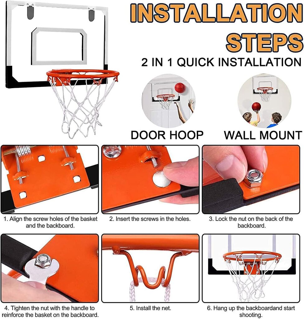 Mini basketbola grozs ar 3 bumbiņām un gaisa sūkni Stay Gent 40x30cm cena un informācija | Basketbola grozi | 220.lv