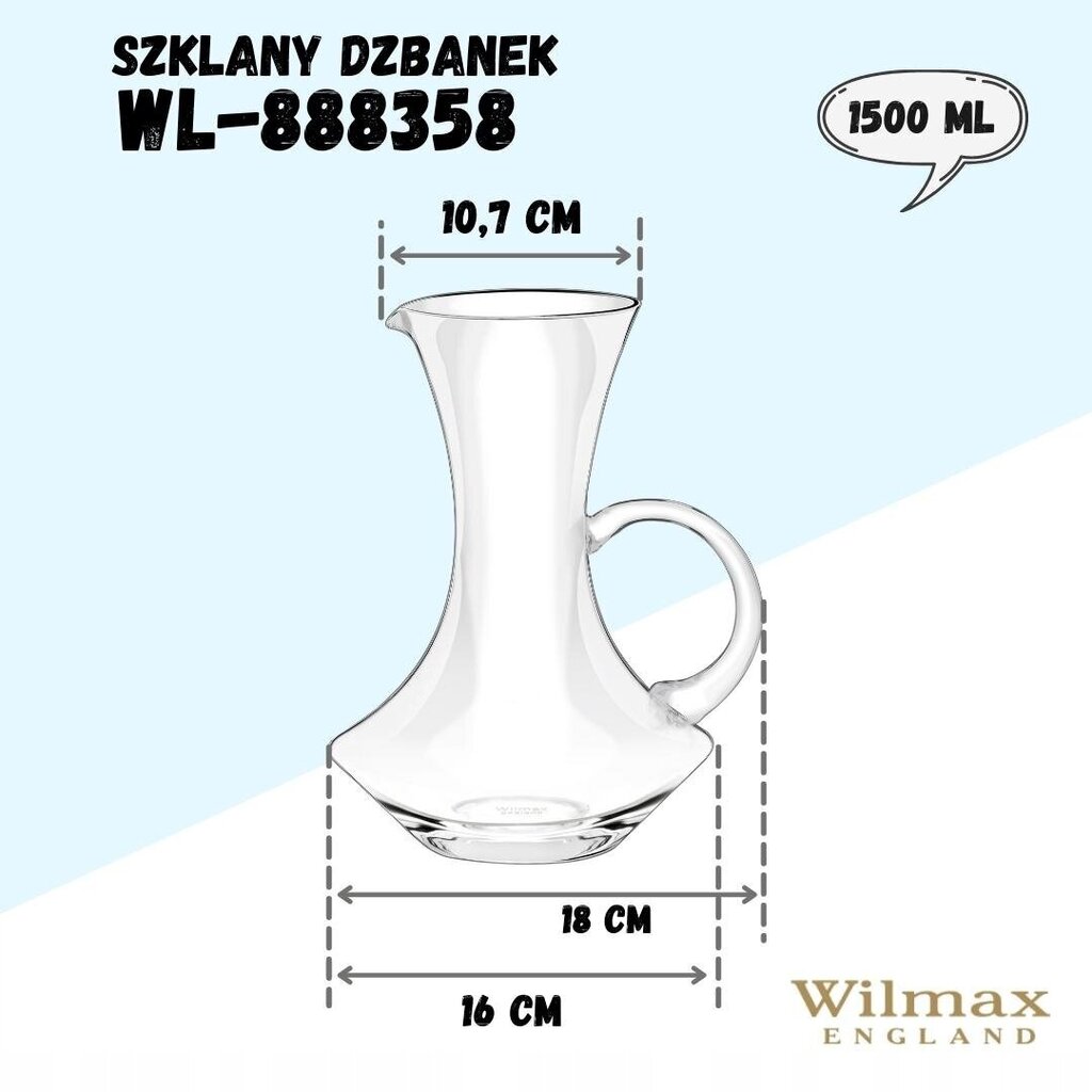 Wilmax stikla krūze, 1500 ml cena un informācija | Glāzes, krūzes, karafes | 220.lv