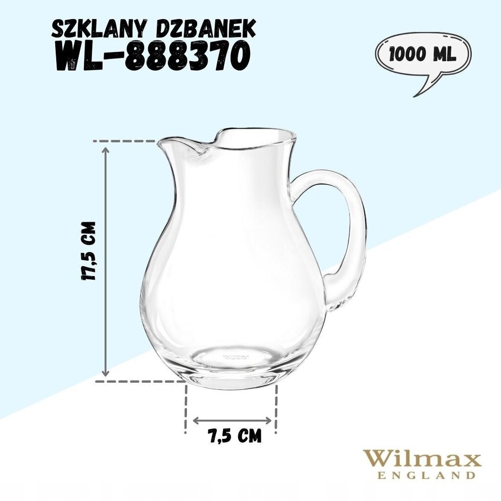 Wilmax stikla krūze, 1000ml cena un informācija | Glāzes, krūzes, karafes | 220.lv