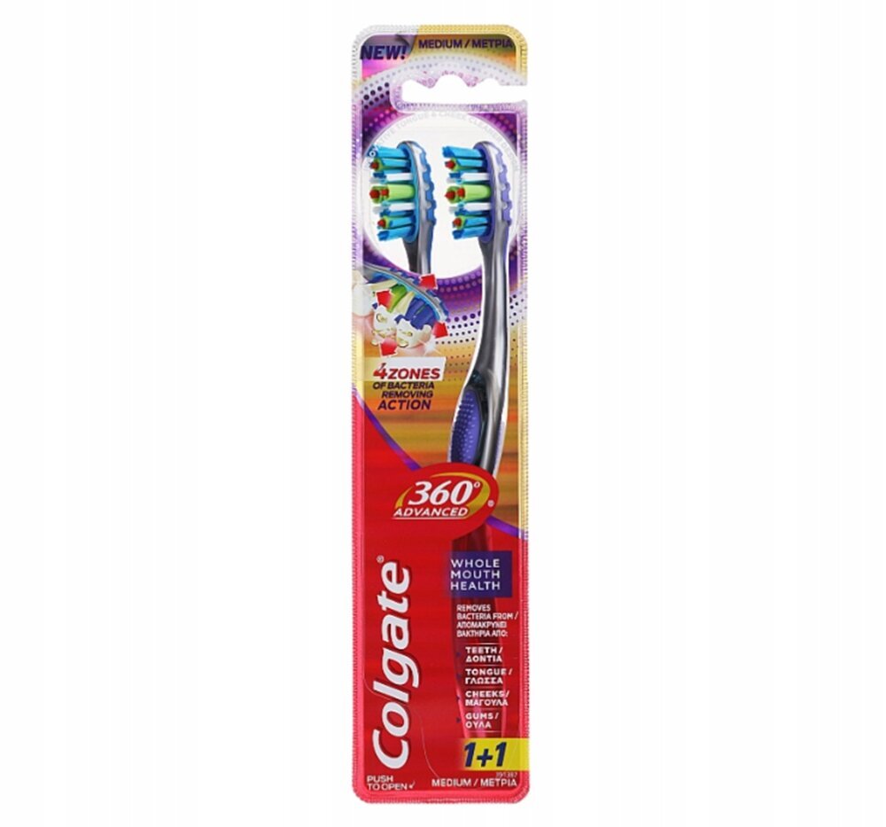 Zobu birste Colgate 360 Advanced Medium, 2 gab. cena un informācija | Zobu pastas, birstes | 220.lv