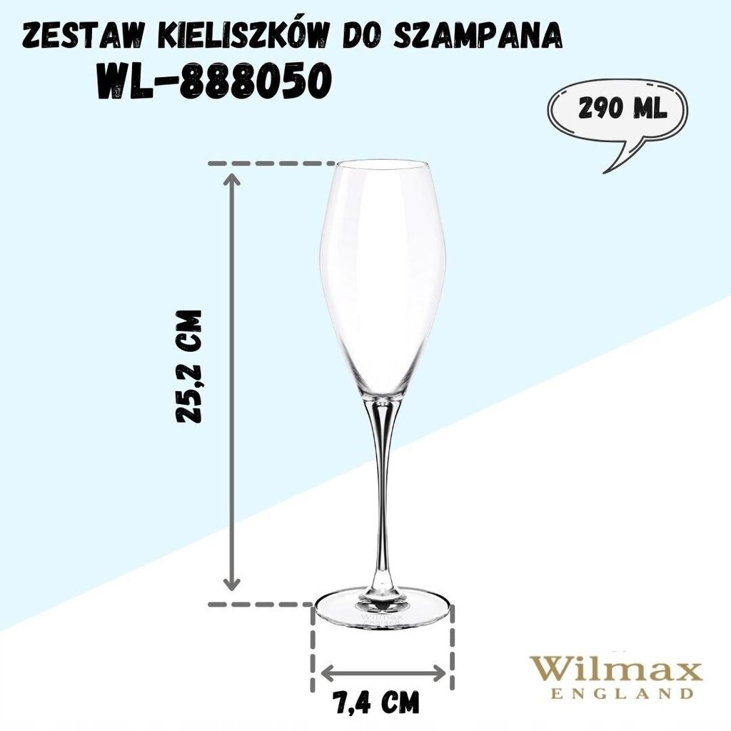 Wilmax Šampanieša glāzes, 290 ml cena un informācija | Glāzes, krūzes, karafes | 220.lv