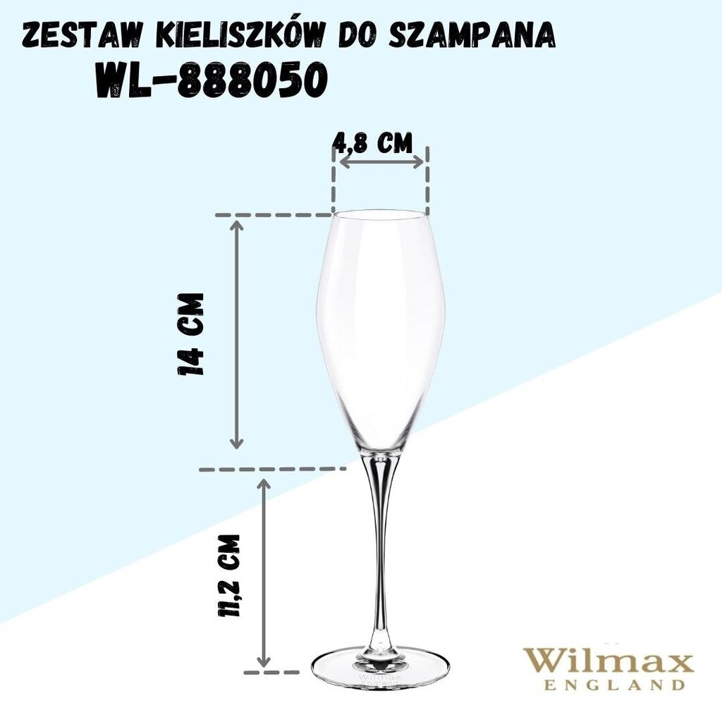 Wilmax Šampanieša glāzes, 290 ml cena un informācija | Glāzes, krūzes, karafes | 220.lv