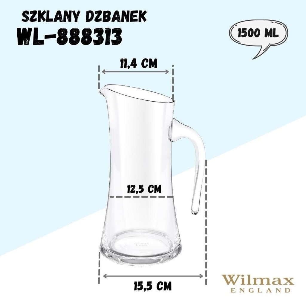 Wilmax stikla krūze, 1500ml cena un informācija | Glāzes, krūzes, karafes | 220.lv