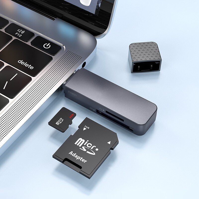 Atmiņas karšu lasītājs Hoco HB45 2-in-1 USB3.0 pelēks cena un informācija | Adapteri un USB centrmezgli | 220.lv