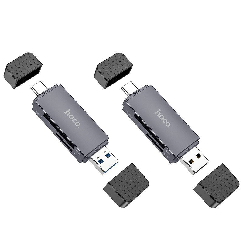 Atmiņas karšu lasītājs Hoco HB45 USB-C/USB-A 2-in-1 USB3.0 pelēks cena un informācija | Adapteri un USB centrmezgli | 220.lv