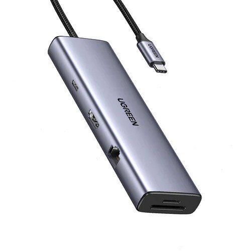 Parveidotājs Ugreen CM498 USB-C to 2xUSB-A + USB-C + HDMI + SD/TF + PD pelēks цена и информация | Adapteri un USB centrmezgli | 220.lv