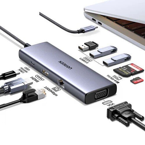 Parveidotājs Ugreen CM498 USB-C to 2xUSB-A + USB-C + HDMI + SD/TF + PD pelēks cena un informācija | Adapteri un USB centrmezgli | 220.lv