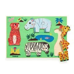 Koka puzle Djeco DJ01264, Savannas dzīvnieki,12d. cena un informācija | Rotaļlietas zīdaiņiem | 220.lv