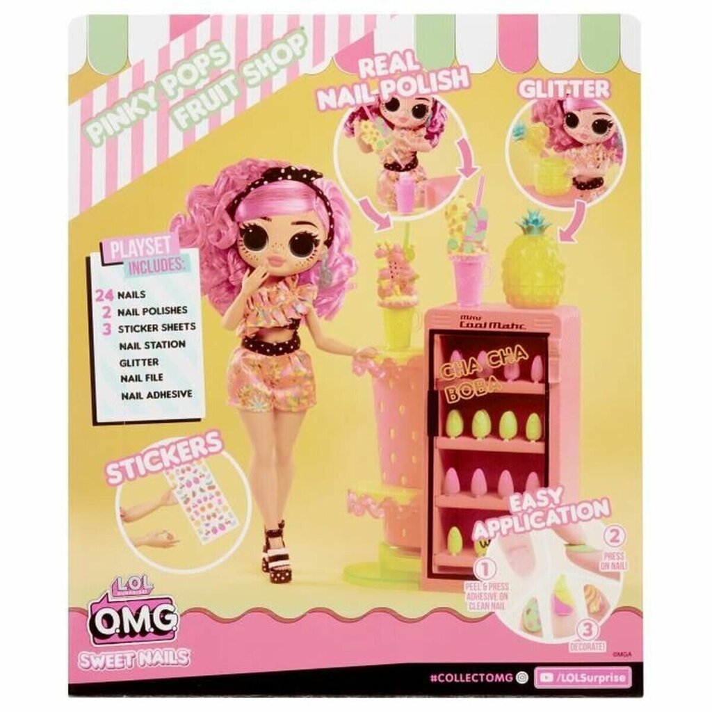 Lelle ar aksesuāriem L.O.L. Surprise! OMG Sweet Nails Pinky Pops augļu veikals cena un informācija | Rotaļlietas meitenēm | 220.lv