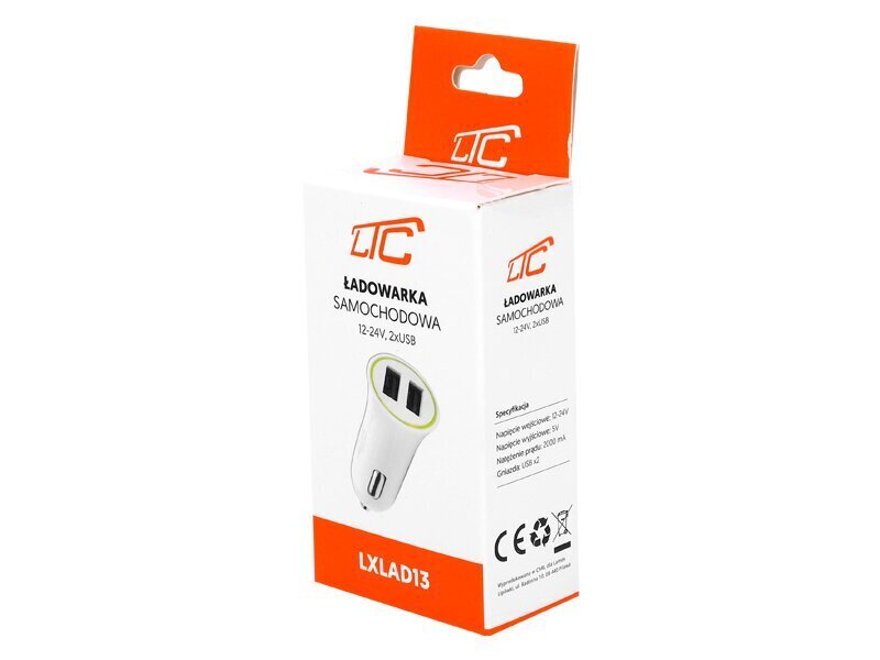 LTC 2 x USB, auto lādētājs, 12-24 V, 5 V | 2,1 A, balts цена и информация | Auto 12V el. piederumi | 220.lv