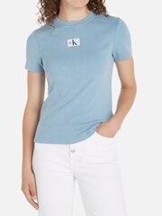 Calvin Klein Jeans T-krekls sievietēm Label Washed Rib Slim 560077702, gaiši zils cena un informācija | T-krekli sievietēm | 220.lv