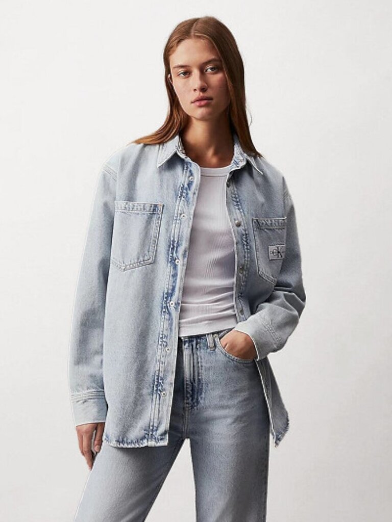 Calvin Klein Jeans krekls sievietēm Dad Denim Shirt 560077637, gaiši zils цена и информация | Blūzes, sieviešu krekli | 220.lv