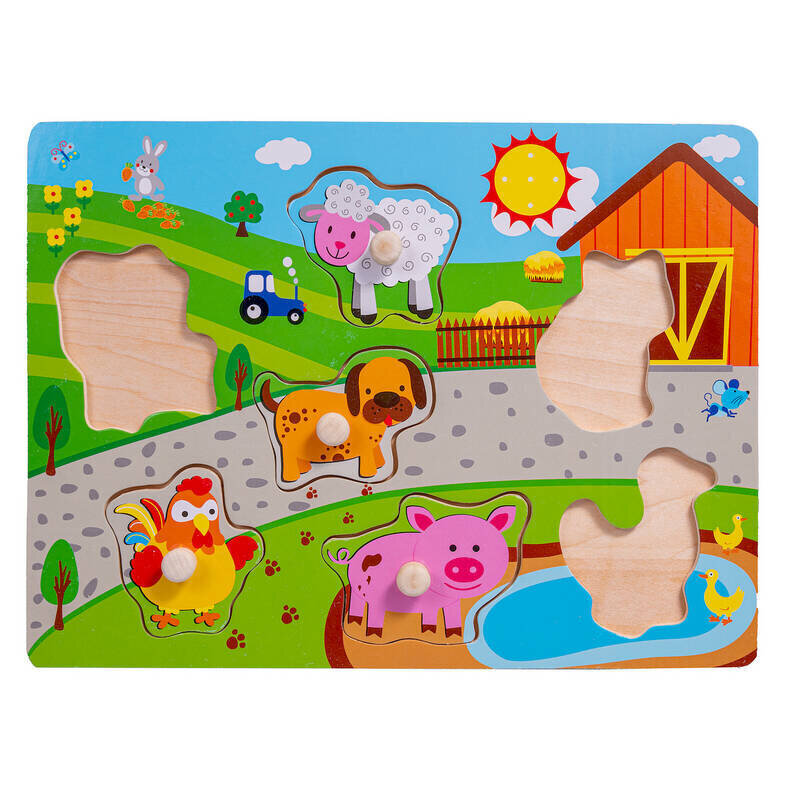 Koka puzle ferma, 7 gabaliņi cena un informācija | Rotaļlietas zīdaiņiem | 220.lv