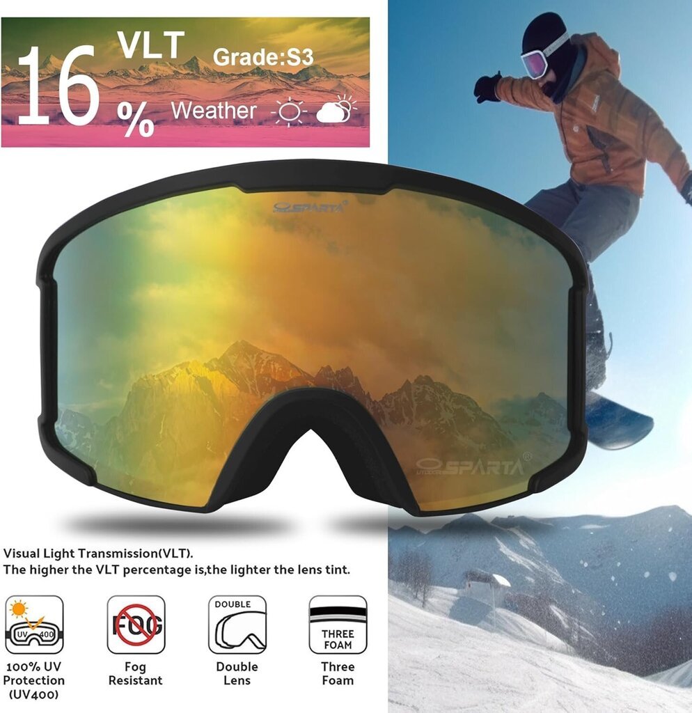 Slēpošanas, snovborda brilles Outdoor Sparta Snow-044, melnas cena un informācija | Slēpošanas brilles | 220.lv