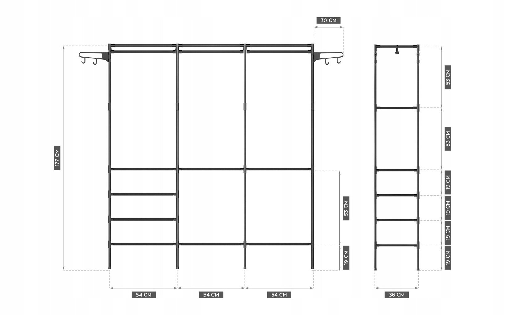 Drēbju pakaramais Markadler, 177x162x36 cm, melns cena un informācija | Drēbju pakaramie | 220.lv