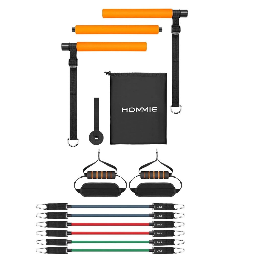 Pilates stieņa komplekts ar pretestības joslām Hommie, melns/oranžs цена и информация | Citas fitnesa preces | 220.lv