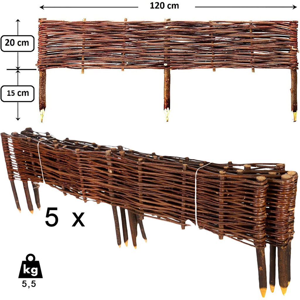 Dārza palisādes komplekts 5 gab., 120x20cm cena un informācija | Žogi un piederumi | 220.lv