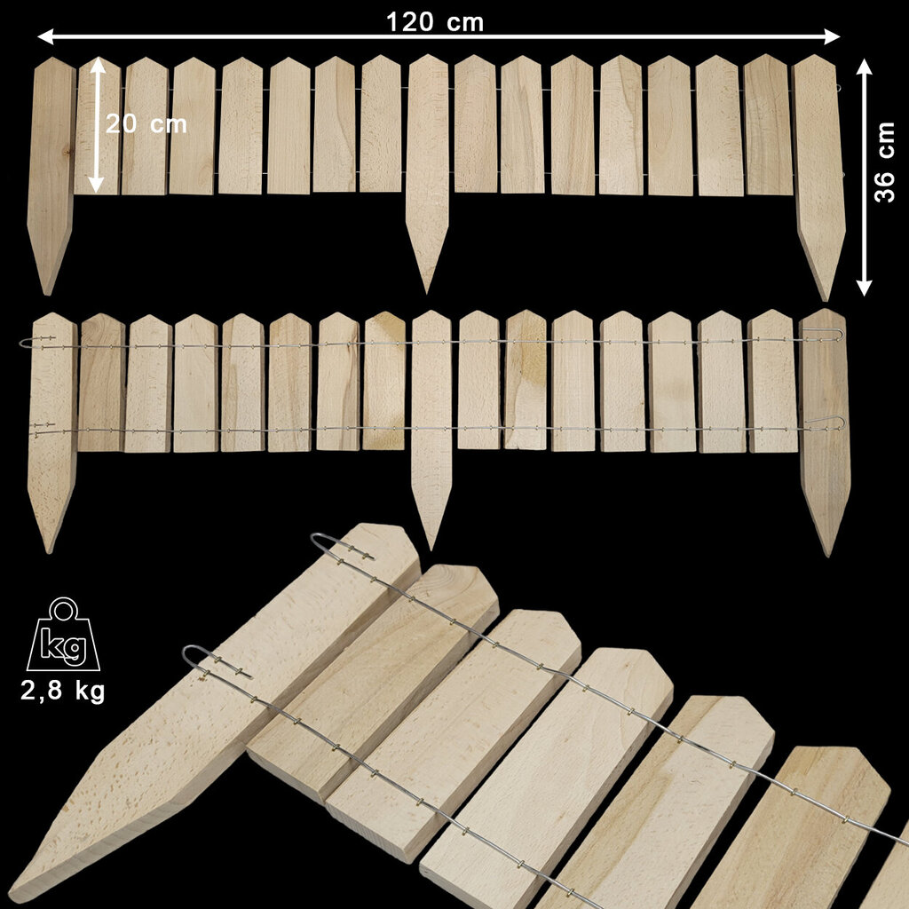 Palisādes koka žogs, 120x20cm cena un informācija | Žogi un piederumi | 220.lv