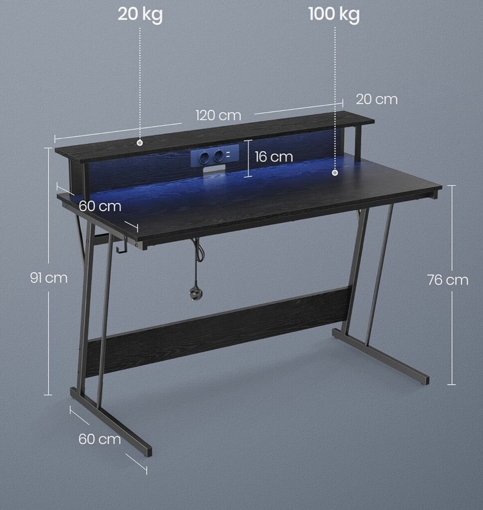 Led spēļu galds Vasagle, melns cena un informācija | Konsoles galdiņi | 220.lv