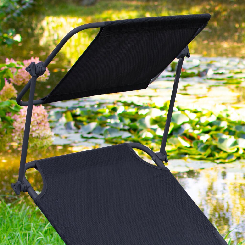 Saliekams dārza zvilnis ar jumtu Jumi, melns cena un informācija | Sauļošanās krēsli | 220.lv