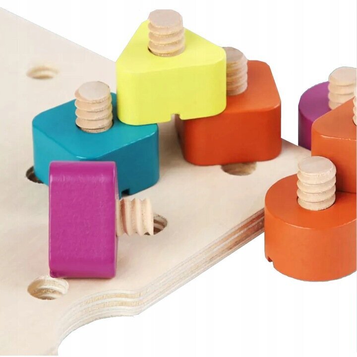 Koka puzles šķirotājs bloki skrūves skrūves montessori 6563 cena un informācija | Rotaļlietas zīdaiņiem | 220.lv