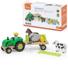 Koka traktors ar piederumiem Viga Toys cena un informācija | Viga Toys Rotaļlietas, bērnu preces | 220.lv