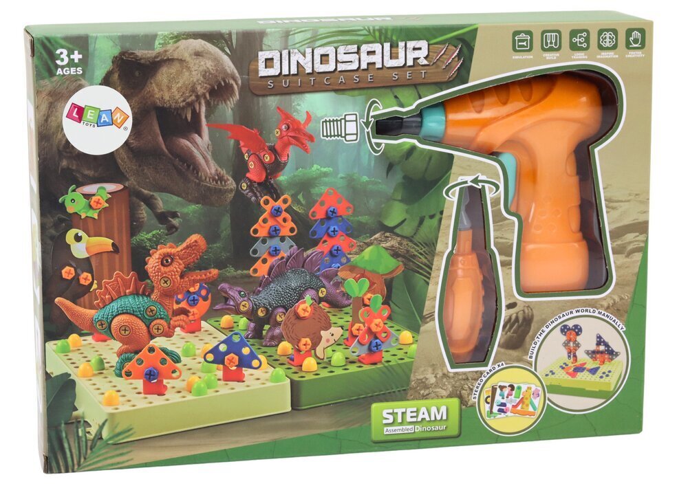 Dinozauru 3D konstrukcijas puzle ar urbi Lean Toys цена и информация | Konstruktori | 220.lv